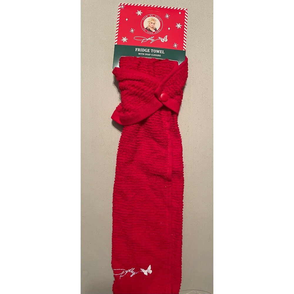 Dolly Parton Red Kitchen Towel with Snap Closure New